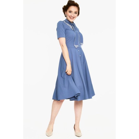Voodoo Vixen Bluebelle Embroidered Swing Dress - Picture 3 of 3